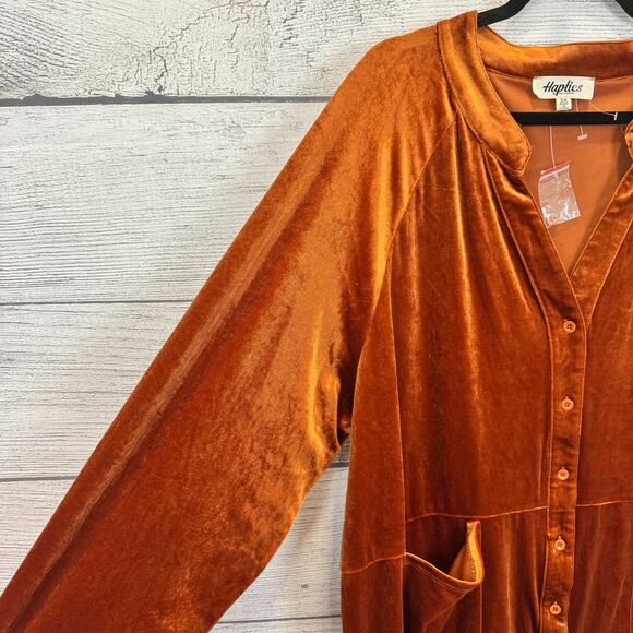 Haptics Plus Size Burnt Orange Velvet Long Sleeve Tunic Top Size 3X - Picture 3 of 9
